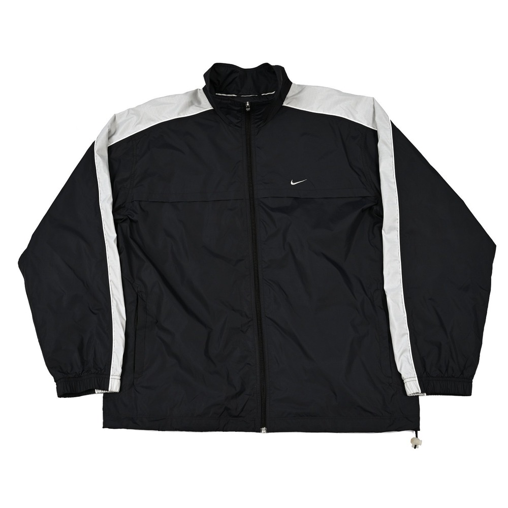 VTG Y2K Nike Track Jacket Mens XL Black Lined Windbreaker Swoosh Logo Silver Tag